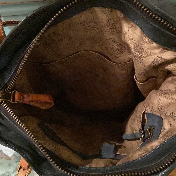 🤩HP🤩AS 98 Black Leather Satchel Shoulder Bag w/Brown Leather Straps & slide! - Picture 8 of 16